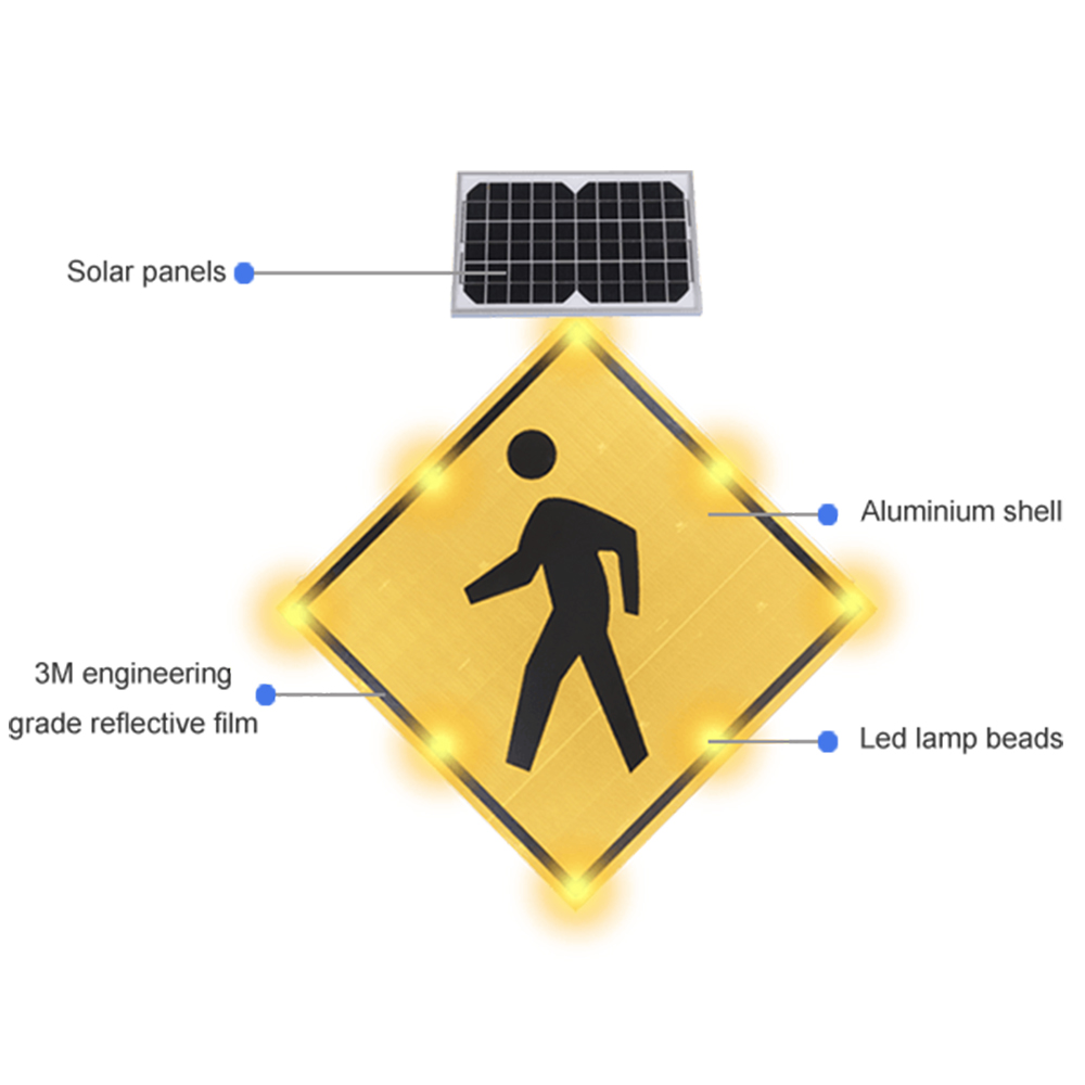 Solar-powered pedestrian crossing traffic signs